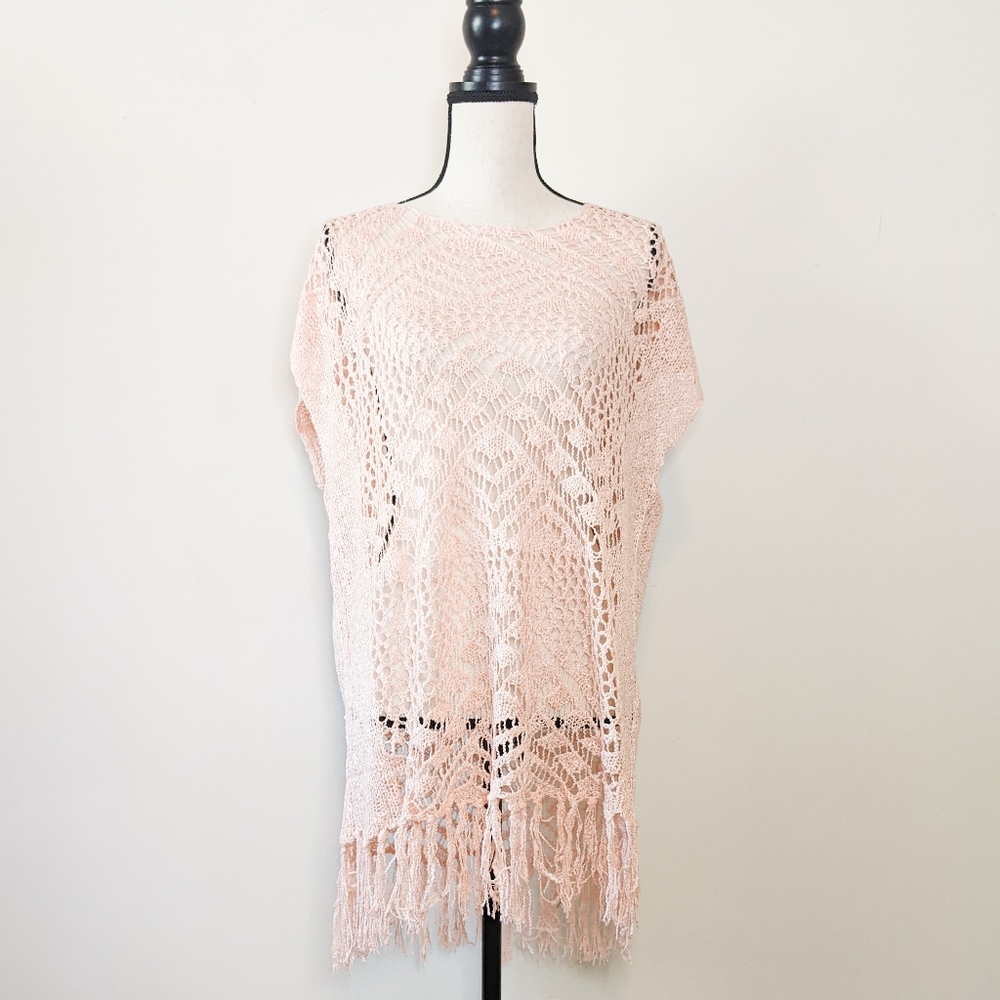 NWT Oddi Peach Crochet Top with Fringe